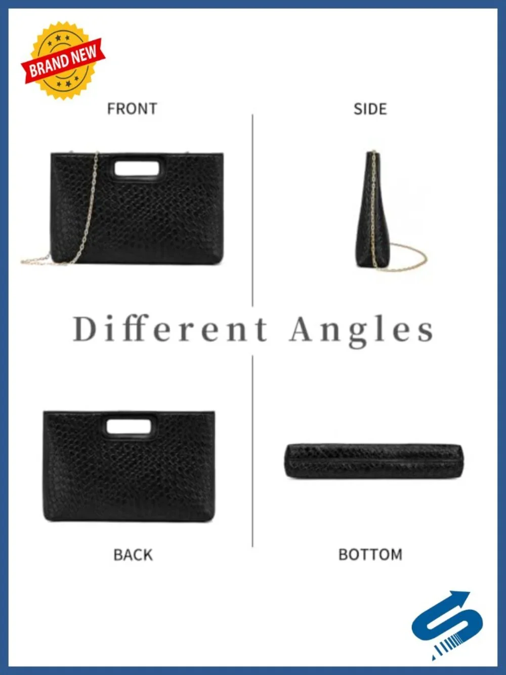 Vegan Leather Evening Clutch with Detachable Chain - 4-Way Convertible Formal